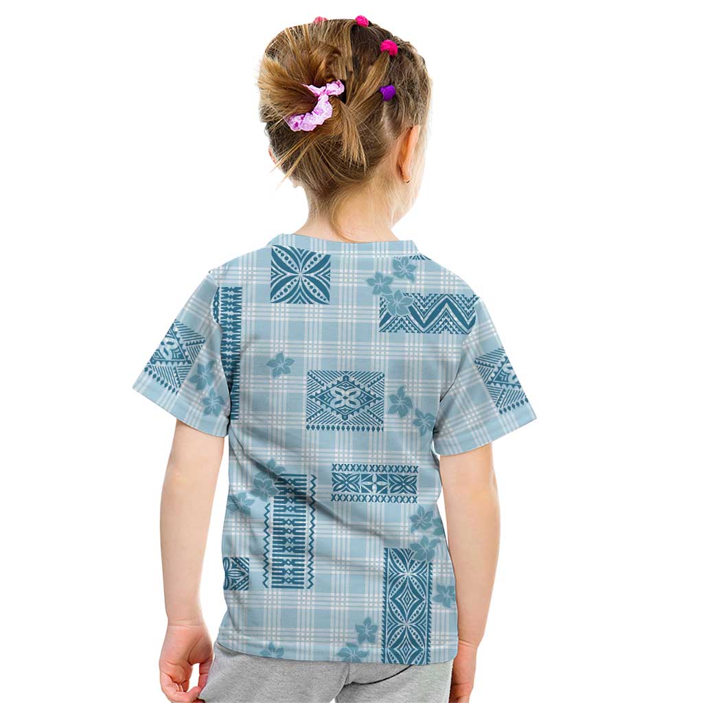 Hawaiian Quilt Tapa On Cold Blue Palaka Motifs Kid T Shirt LT7 - Polynesian Pride