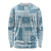 Hawaiian Quilt Tapa On Cold Blue Palaka Motifs Long Sleeve Shirt LT7 Unisex Azure - Polynesian Pride
