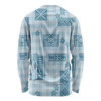 Hawaiian Quilt Tapa On Cold Blue Palaka Motifs Long Sleeve Shirt LT7 - Polynesian Pride