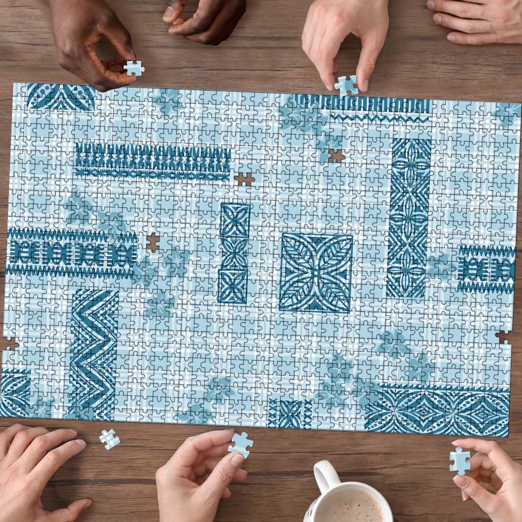 Hawaiian Quilt Tapa On Cold Blue Palaka Motifs Puzzle