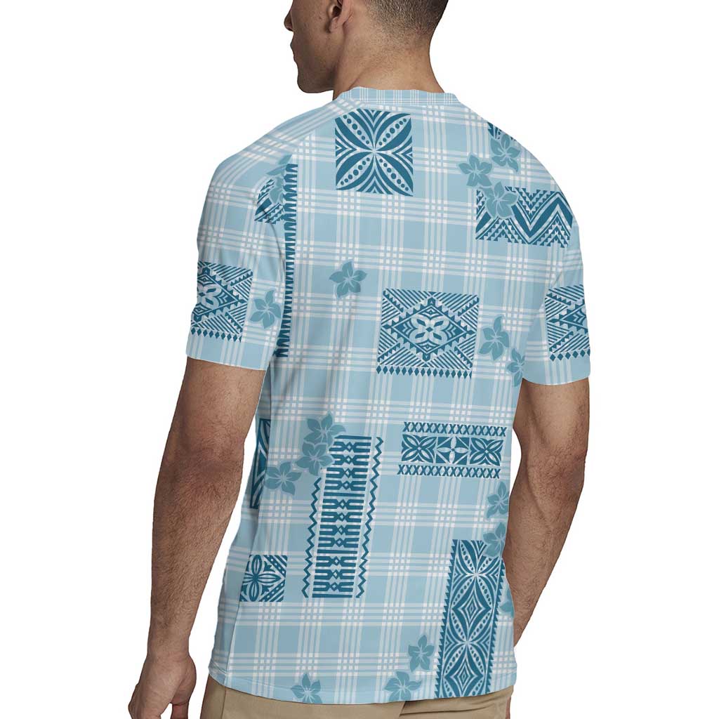 Hawaiian Quilt Tapa On Cold Blue Palaka Motifs Rugby Jersey