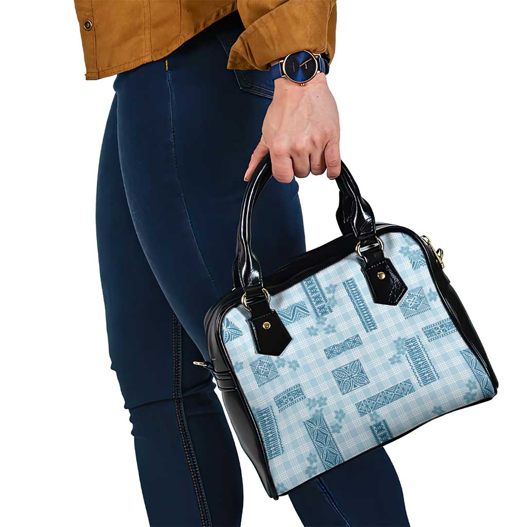 Hawaiian Quilt Tapa On Cold Blue Palaka Motifs Shoulder Handbag