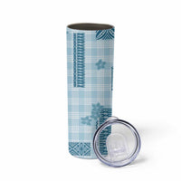 Hawaiian Quilt Tapa On Cold Blue Palaka Motifs Skinny Tumbler LT7 - Polynesian Pride