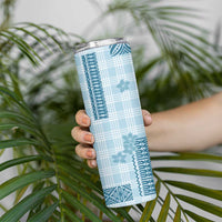 Hawaiian Quilt Tapa On Cold Blue Palaka Motifs Skinny Tumbler LT7 - Polynesian Pride