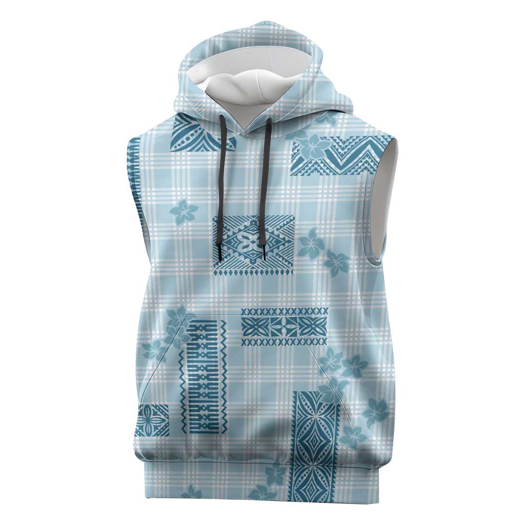 Hawaiian Quilt Tapa On Cold Blue Palaka Motifs Sleeveless Hoodie