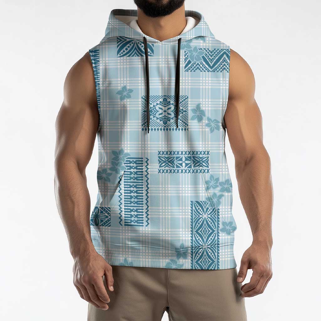 Hawaiian Quilt Tapa On Cold Blue Palaka Motifs Sleeveless Hoodie