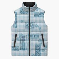 Hawaiian Quilt Tapa On Cold Blue Palaka Motifs Sleeveless Puffer Jacket