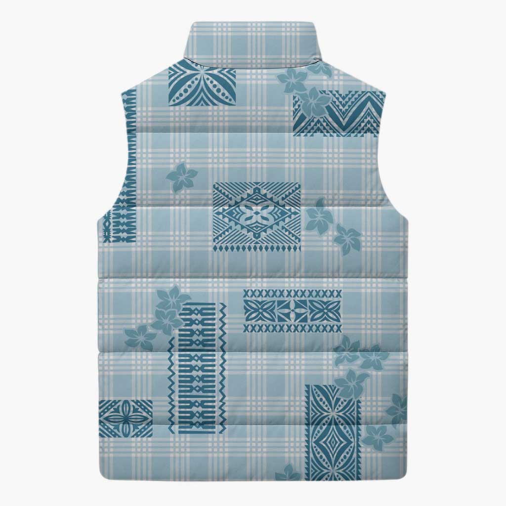 Hawaiian Quilt Tapa On Cold Blue Palaka Motifs Sleeveless Puffer Jacket