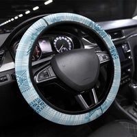 Hawaiian Quilt Tapa On Cold Blue Palaka Motifs Steering Wheel Cover