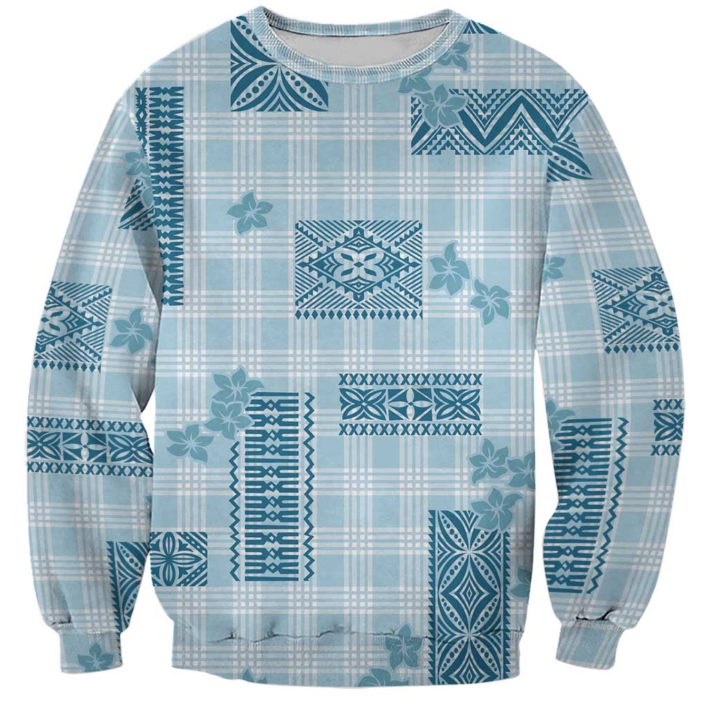 Hawaiian Quilt Tapa On Cold Blue Palaka Motifs Sweatshirt