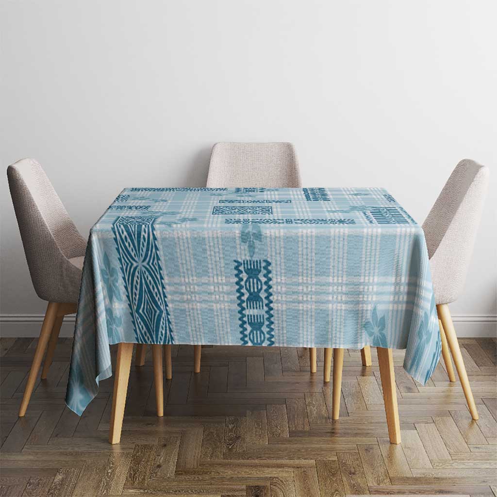 Hawaiian Quilt Tapa On Cold Blue Palaka Motifs Tablecloth