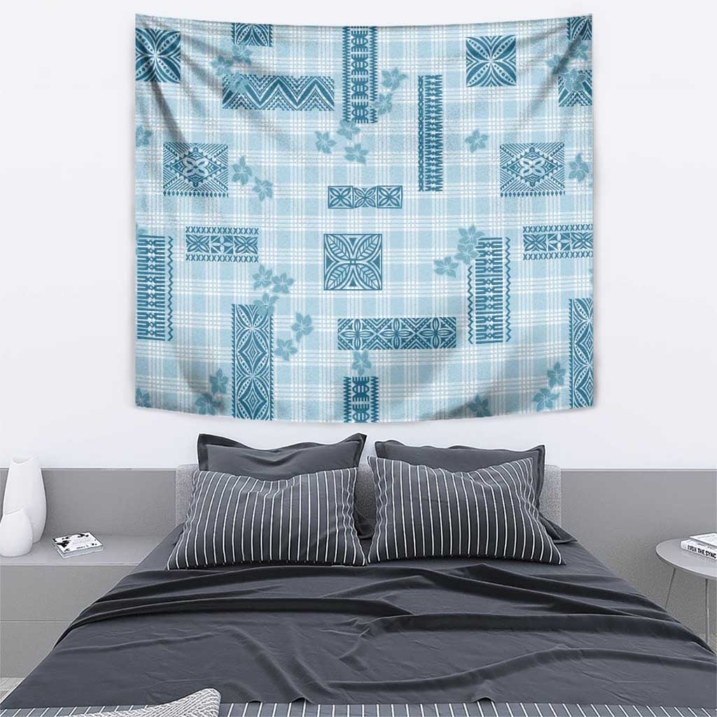 Hawaiian Quilt Tapa On Cold Blue Palaka Motifs Tapestry