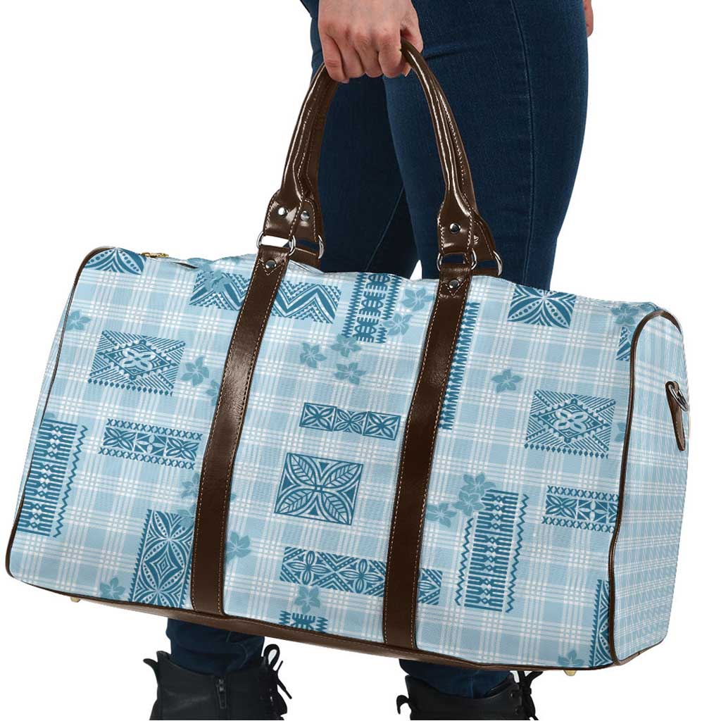 Hawaiian Quilt Tapa On Cold Blue Palaka Motifs Travel Bag LT7 - Polynesian Pride