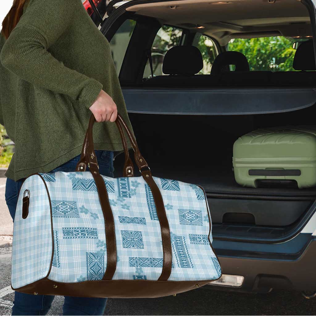 Hawaiian Quilt Tapa On Cold Blue Palaka Motifs Travel Bag LT7 - Polynesian Pride