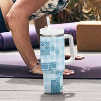 Hawaiian Quilt Tapa On Cold Blue Palaka Motifs Tumbler With Handle