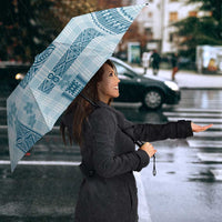 Hawaiian Quilt Tapa On Cold Blue Palaka Motifs Umbrella