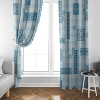 Hawaiian Quilt Tapa On Cold Blue Palaka Motifs Window Curtain