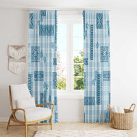 Hawaiian Quilt Tapa On Cold Blue Palaka Motifs Window Curtain