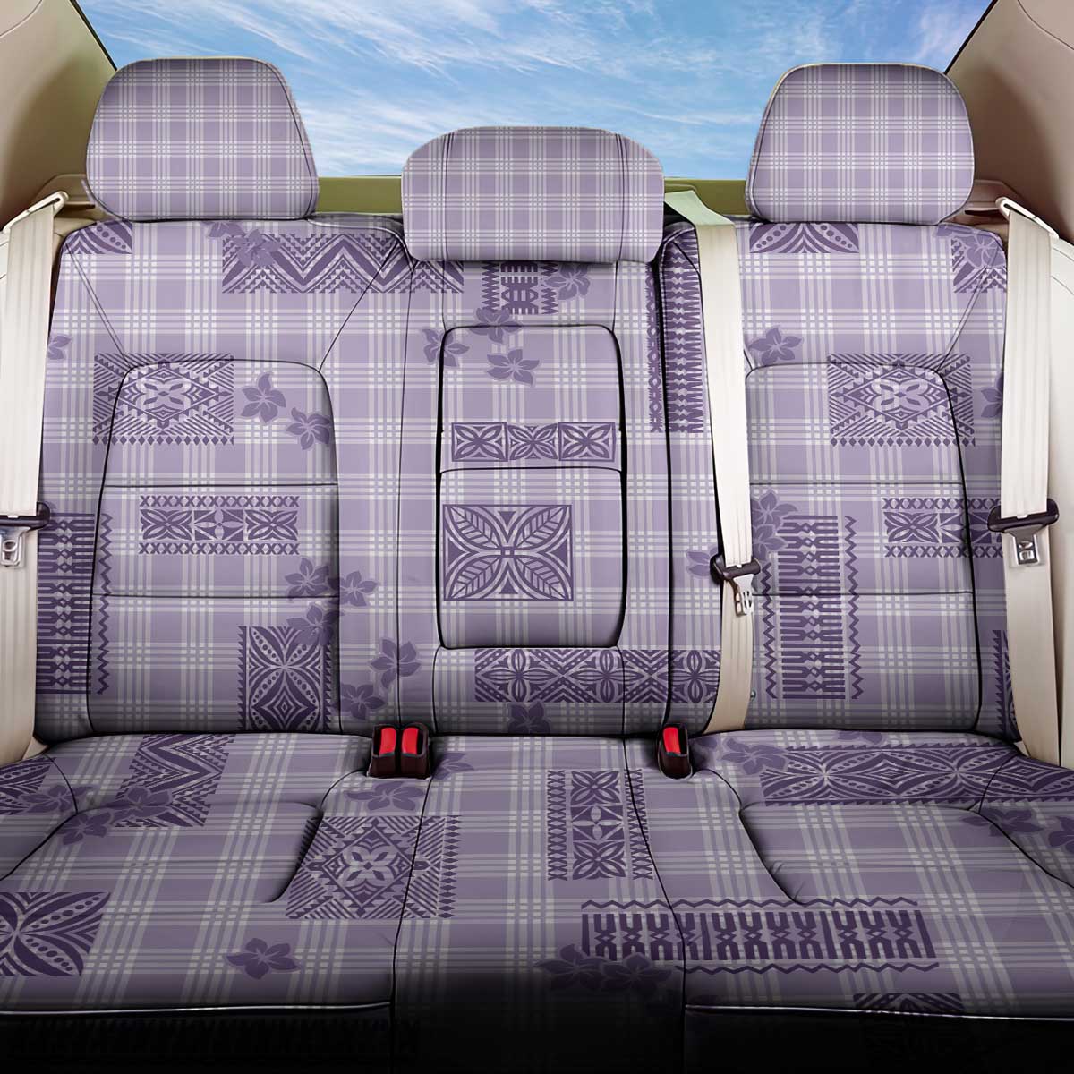 Hawaiian Quilt Tapa On Lilac Palaka Motifs Back Car Seat Cover