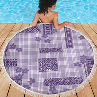 Hawaiian Quilt Tapa On Lilac Palaka Motifs Beach Blanket