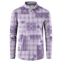Hawaiian Quilt Tapa On Lilac Palaka Motifs Button Sweatshirt