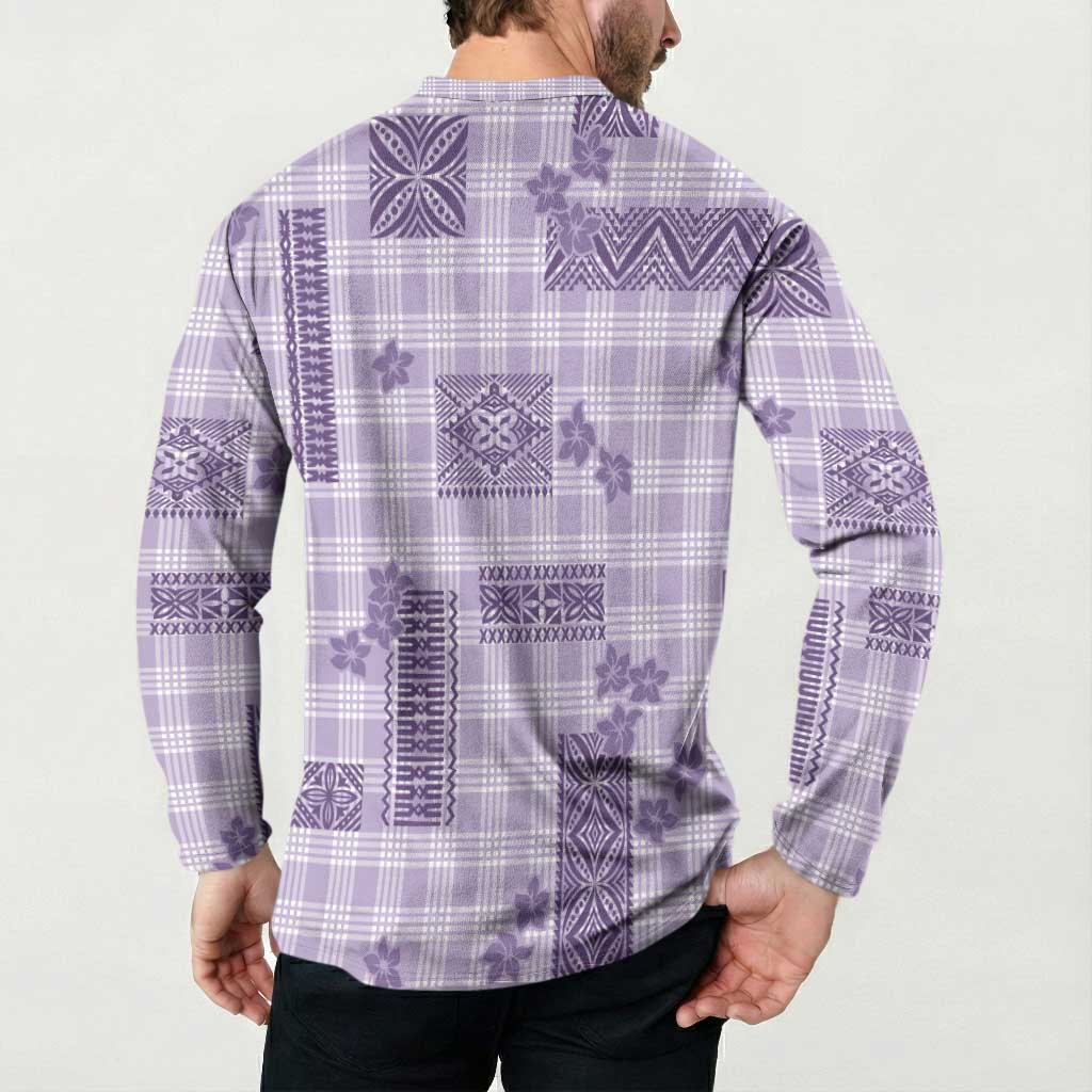 Hawaiian Quilt Tapa On Lilac Palaka Motifs Button Sweatshirt