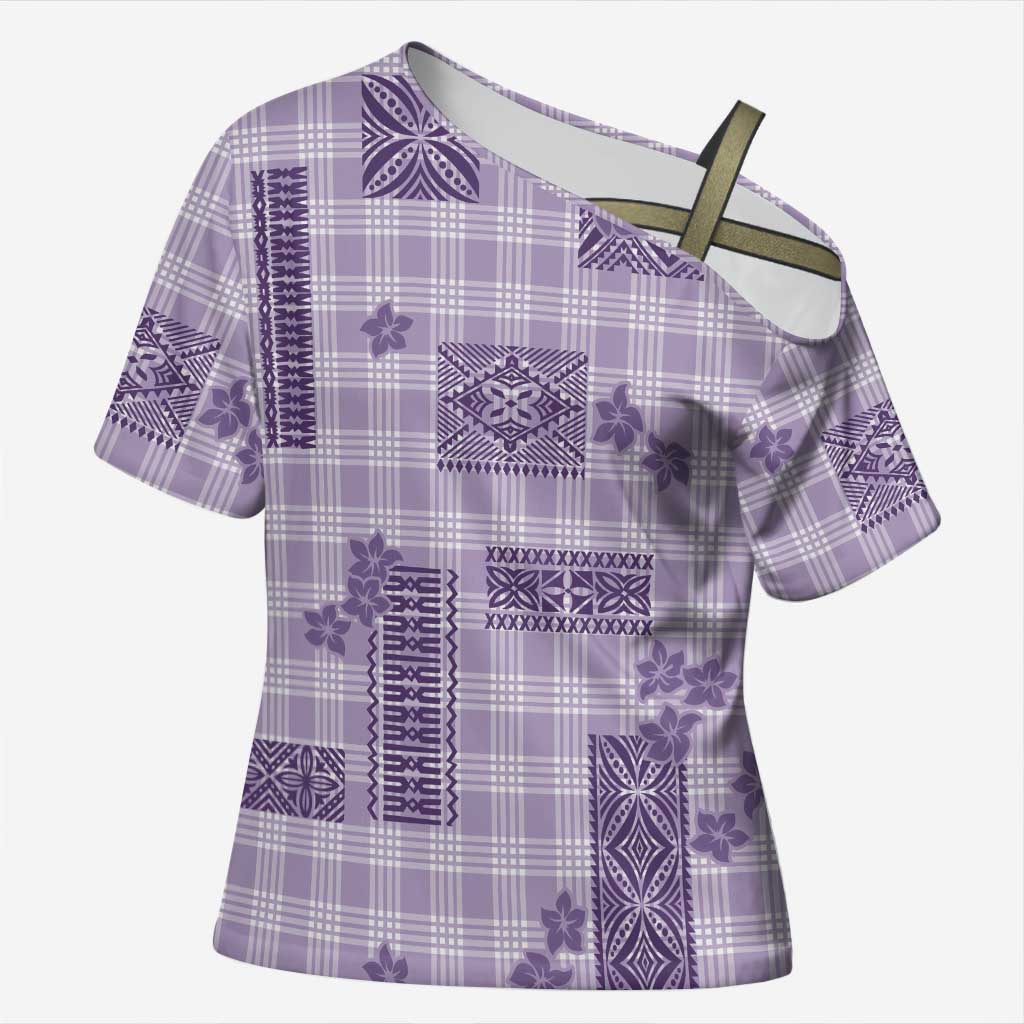 Hawaiian Quilt Tapa On Lilac Palaka Motifs Cross Shoulder Shirt