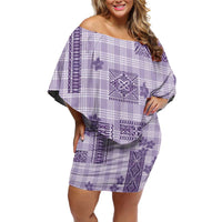 Hawaiian Quilt Tapa On Lilac Palaka Motifs Family Matching Off Shoulder Short Dress and Hawaiian Shirt