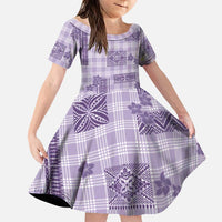 Hawaiian Quilt Tapa On Lilac Palaka Motifs Family Matching Puletasi and Hawaiian Shirt