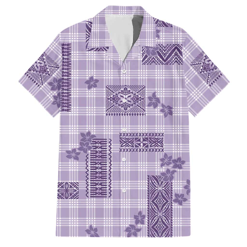 Hawaiian Quilt Tapa On Lilac Palaka Motifs Family Matching Puletasi and Hawaiian Shirt
