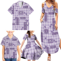Hawaiian Quilt Tapa On Lilac Palaka Motifs Family Matching Summer Maxi Dress and Hawaiian Shirt