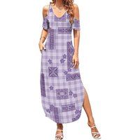 Hawaiian Quilt Tapa On Lilac Palaka Motifs Family Matching Summer Maxi Dress and Hawaiian Shirt