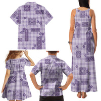 Hawaiian Quilt Tapa On Lilac Palaka Motifs Family Matching Tank Maxi Dress and Hawaiian Shirt
