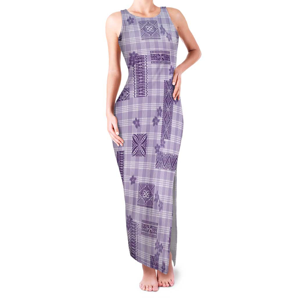 Hawaiian Quilt Tapa On Lilac Palaka Motifs Family Matching Tank Maxi Dress and Hawaiian Shirt