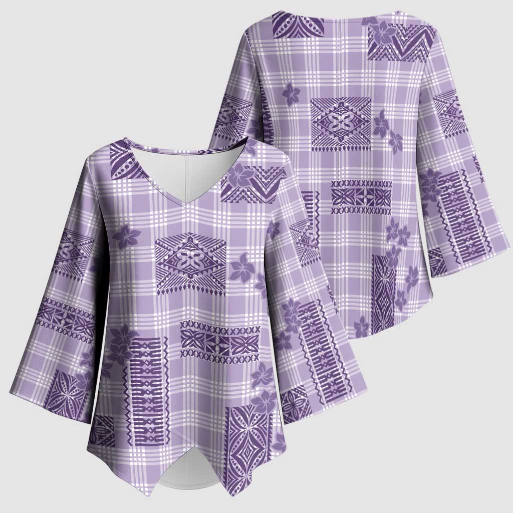 Hawaiian Quilt Tapa On Lilac Palaka Motifs Kimono Sleeve Blouse
