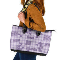 Hawaiian Quilt Tapa On Lilac Palaka Motifs Leather Tote Bag