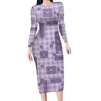 Hawaiian Quilt Tapa On Lilac Palaka Motifs Long Sleeve Bodycon Dress