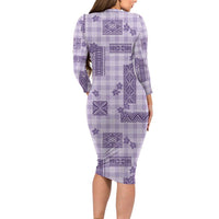 Hawaiian Quilt Tapa On Lilac Palaka Motifs Long Sleeve Bodycon Dress