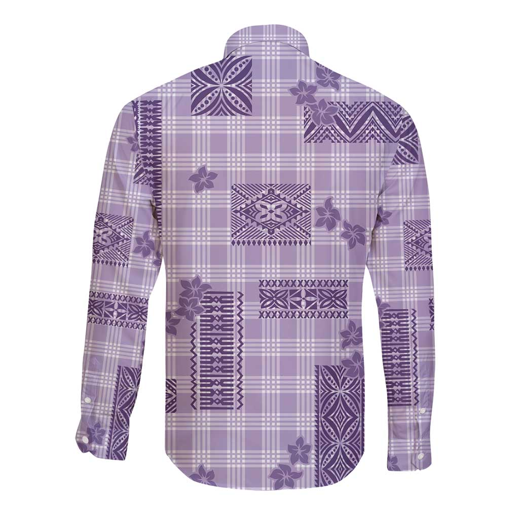 Hawaiian Quilt Tapa On Lilac Palaka Motifs Long Sleeve Button Shirt