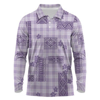 Hawaiian Quilt Tapa On Lilac Palaka Motifs Long Sleeve Polo Shirt LT7 Lilac - Polynesian Pride