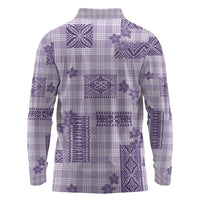 Hawaiian Quilt Tapa On Lilac Palaka Motifs Long Sleeve Polo Shirt LT7 - Polynesian Pride