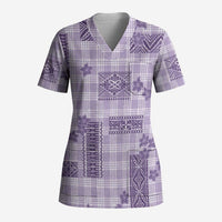 Hawaiian Quilt Tapa On Lilac Palaka Motifs Scrub Top