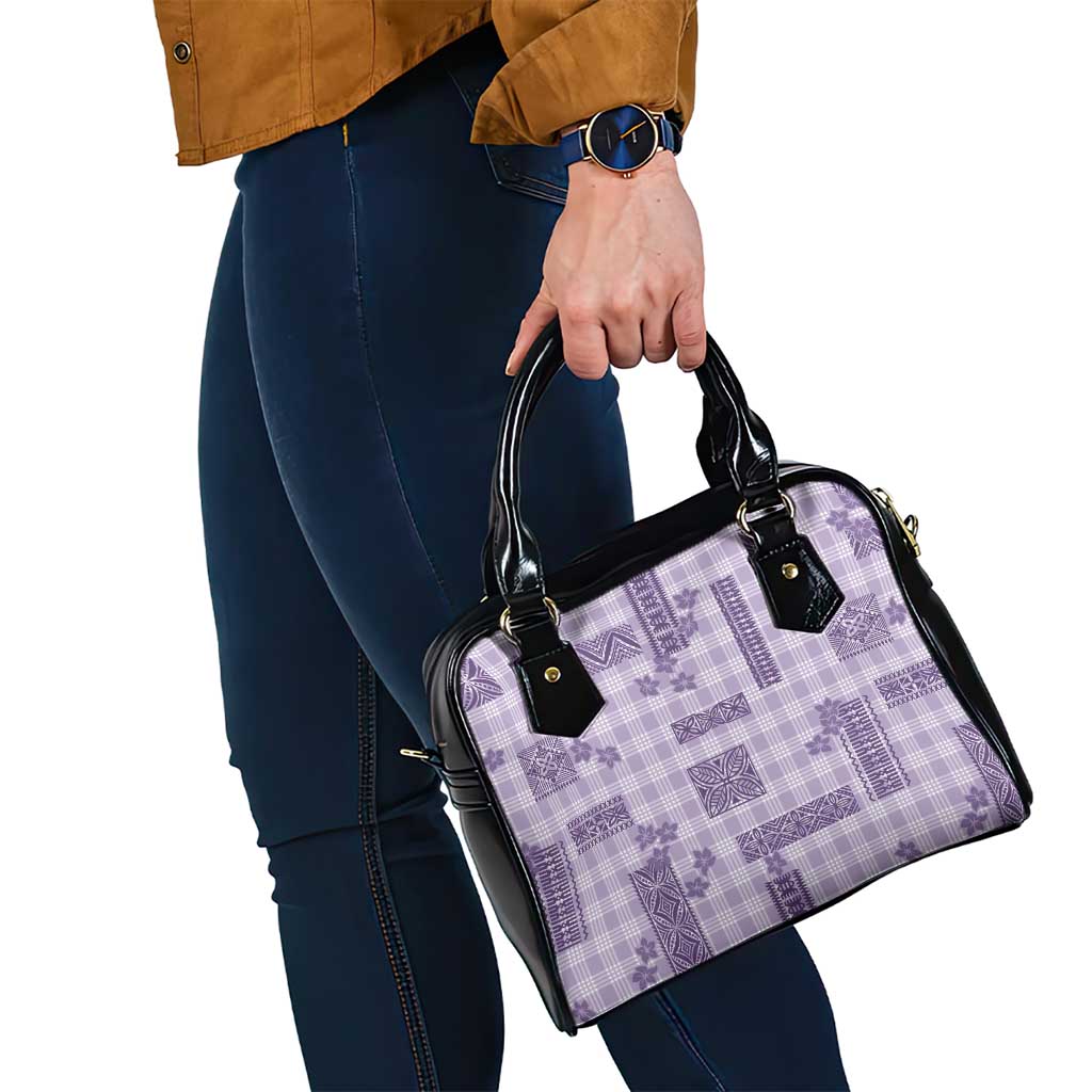 Hawaiian Quilt Tapa On Lilac Palaka Motifs Shoulder Handbag