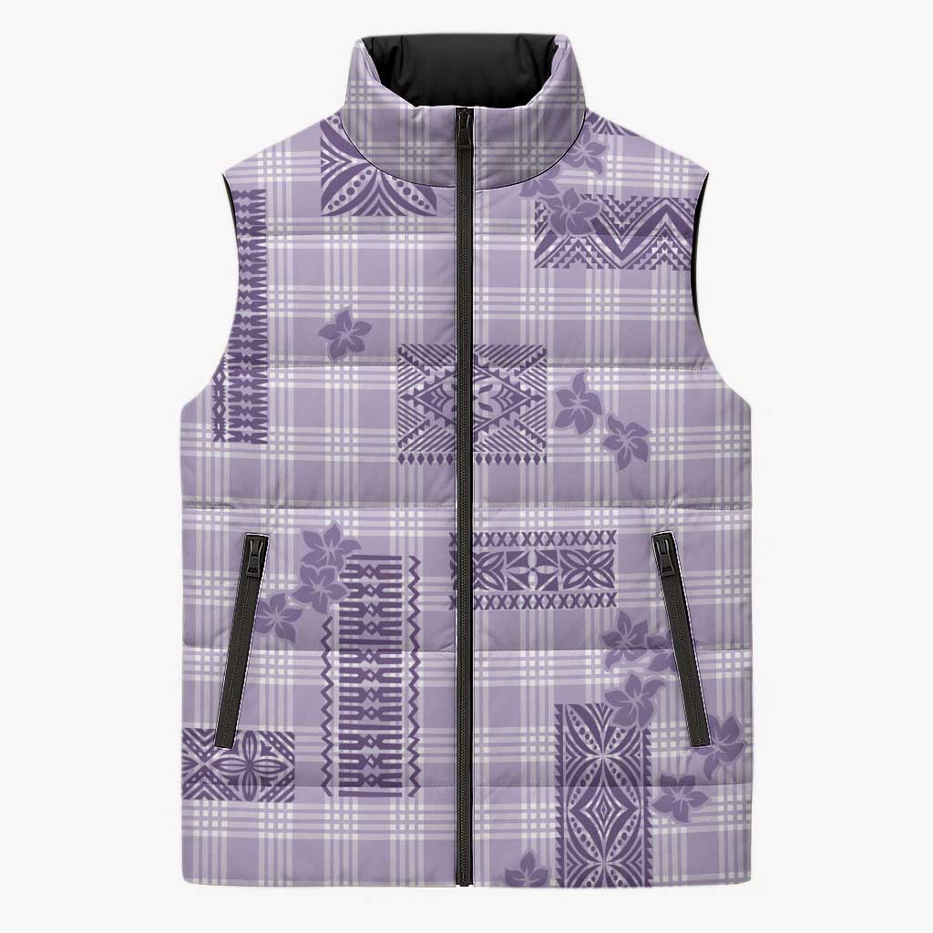 Hawaiian Quilt Tapa On Lilac Palaka Motifs Sleeveless Puffer Jacket LT7 Unisex Lilac - Polynesian Pride