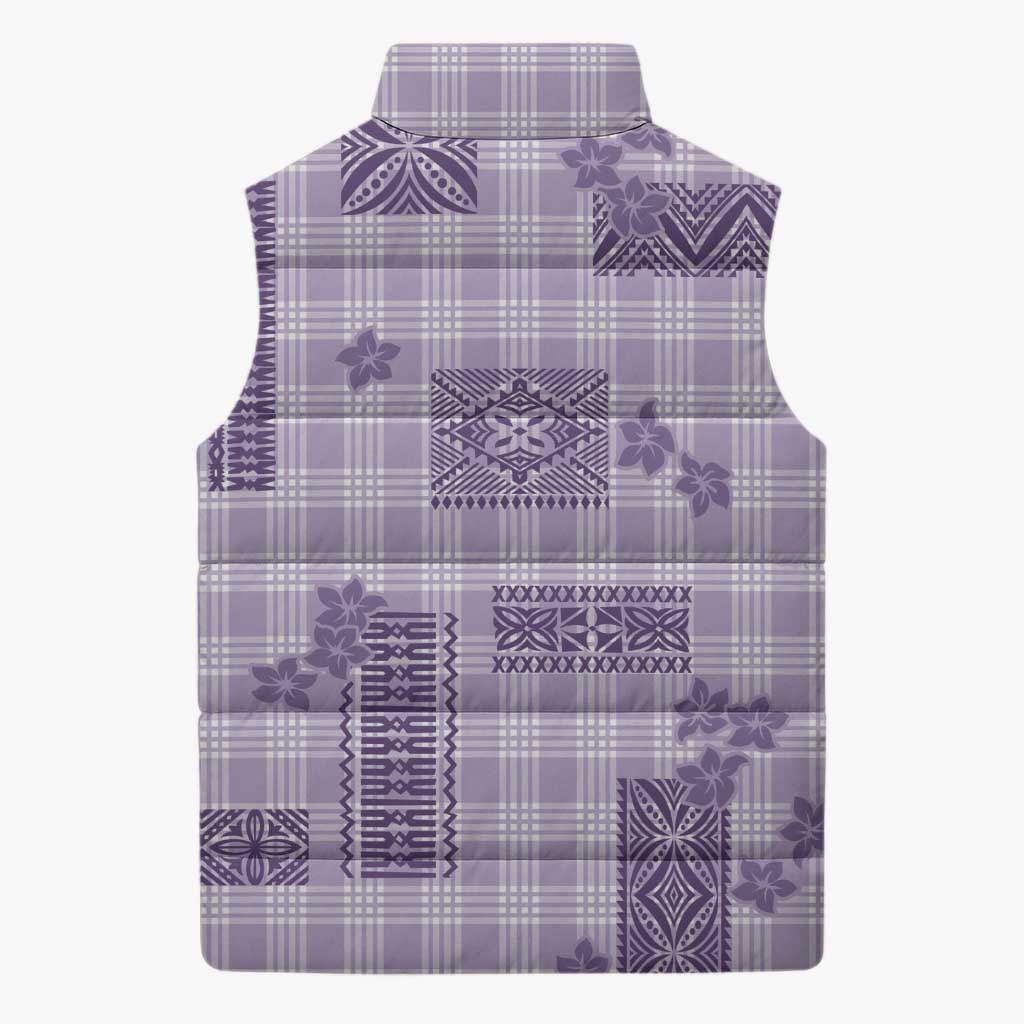 Hawaiian Quilt Tapa On Lilac Palaka Motifs Sleeveless Puffer Jacket LT7 - Polynesian Pride