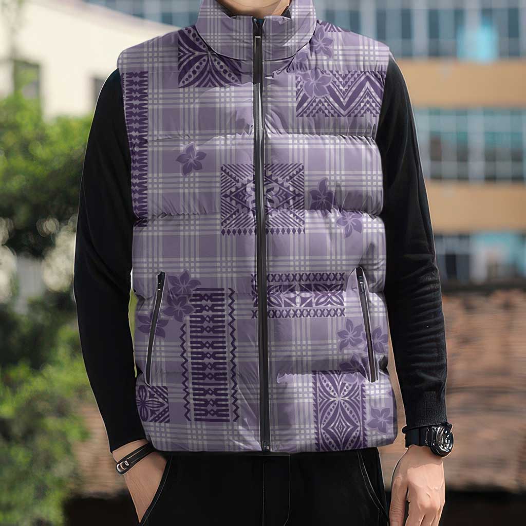Hawaiian Quilt Tapa On Lilac Palaka Motifs Sleeveless Puffer Jacket LT7 - Polynesian Pride