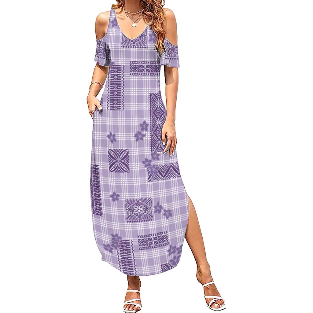 Hawaiian Quilt Tapa On Lilac Palaka Motifs Summer Maxi Dress