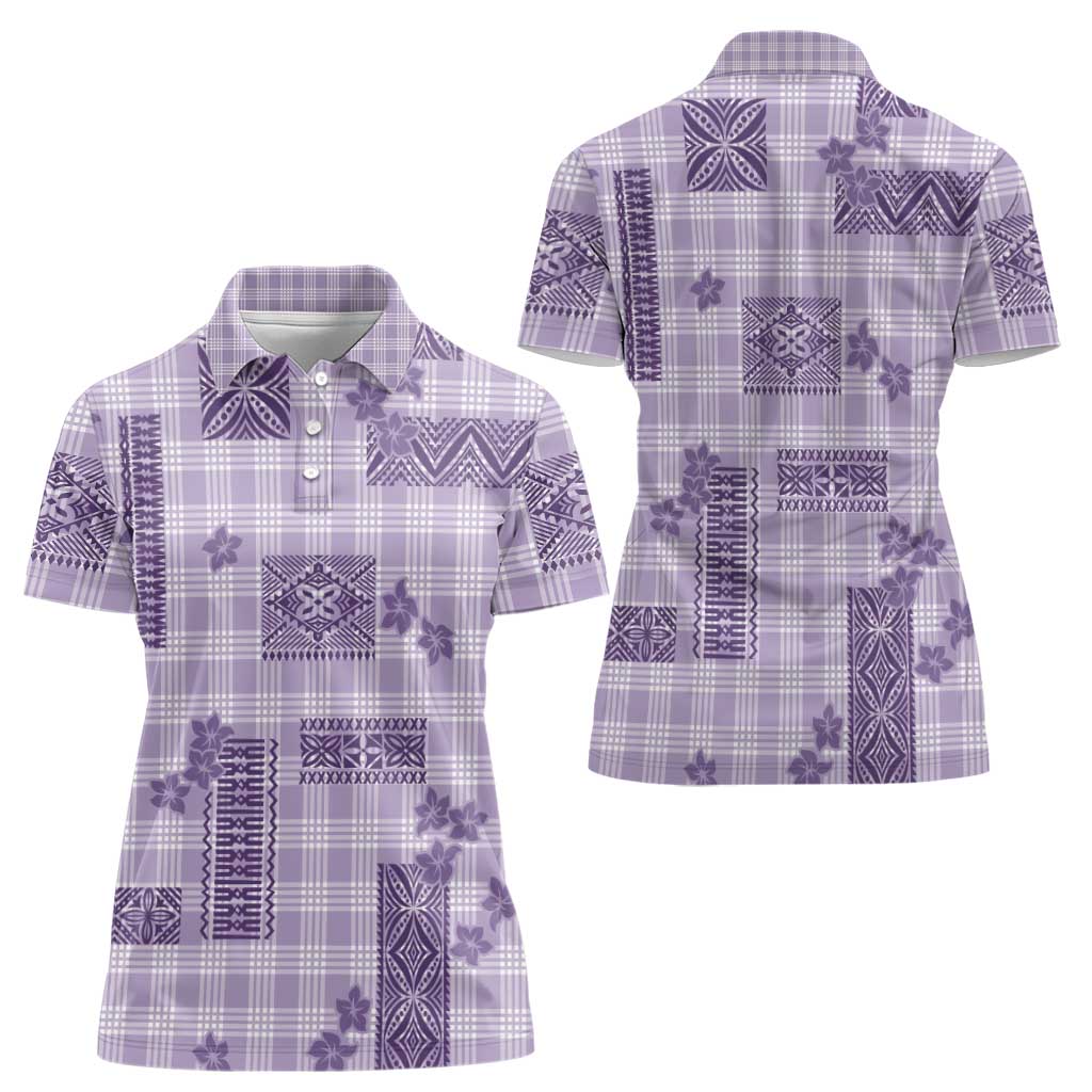 Hawaiian Quilt Tapa On Lilac Palaka Motifs Women Polo Shirt