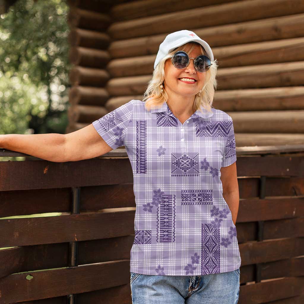Hawaiian Quilt Tapa On Lilac Palaka Motifs Women Polo Shirt