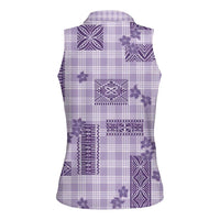 Hawaiian Quilt Tapa On Lilac Palaka Motifs Women Sleeveless Polo Shirt